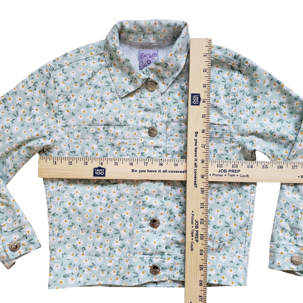 Eva Castillo Floral Denim Jean Jacket Girls 8 Button Front Long Sleeve Kids - Picture 6 of 11